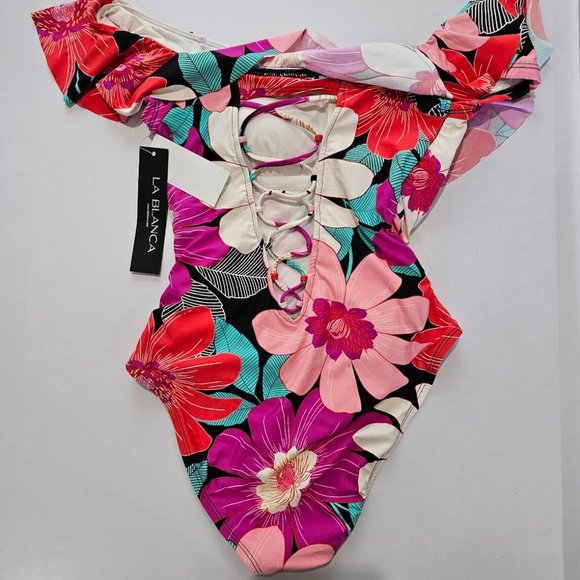 La Blanca Off-the-Shoulder Ruffled One-Piece Swimsuit Size 4 - Picture 6 of 8